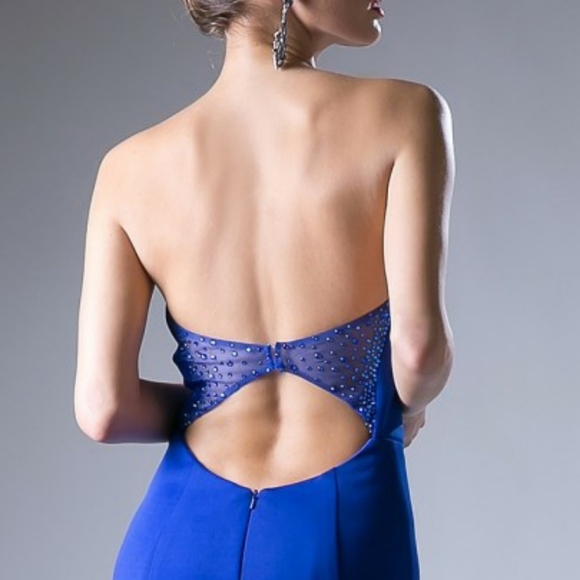 ROYAL BLUE STRAPLESS BEADED PROM EVENING GOWN - Picture 4 of 5